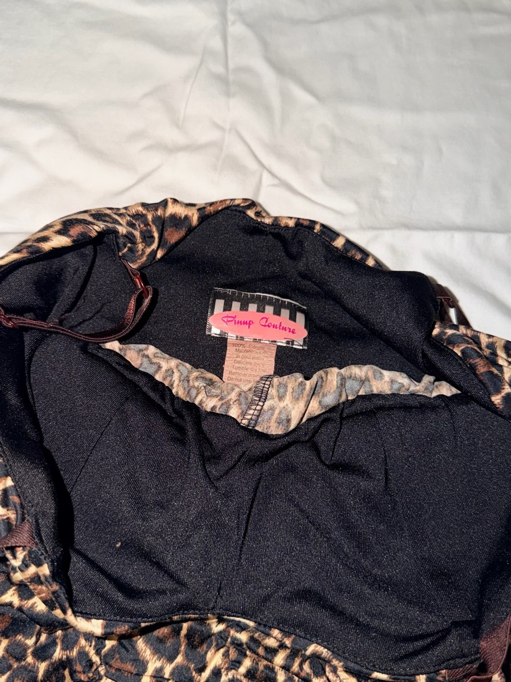 Pinup Couture Leopard Print Swim Dress in Black and Tan - Picture 2 of 4